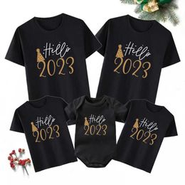 Family Matching Outfits Hello 2023 Print Family Matching Outfits Cotton Family Look Dad Mom and Daughter Son Tshirt Baby Romper New Year Clothing Gift G220519