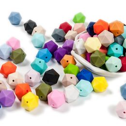 Baby Teethers Toys Cuteidea 30Pcs 14mm silicone icosahedron Beads teething baby product chewable polygon pearl food grade teether safe pacifier 230518
