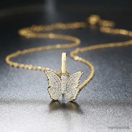 Iced Out Butterfly Pendant Necklace Women Aesthetic Fashion Crystal Choker Chain on The Neck Gold Colour Jewellery