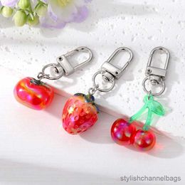 Keychains Strawberry Cherry Fruit Keychain Keyring For Women Simulated Bling Color Persimmon Bag Key Holder Box Jewelry