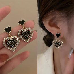 Stud Earrings Vintage Double Love Heart Zircon 2023 Fashion Charm Black Crystal Pearl For Women Wedding Jewellery Gifts