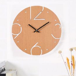 Wall Clocks Digital Clock Modern Design Wooden Living Room Fun Round Wood Watch Home Decor Silent 12 Inch Simple BB50W