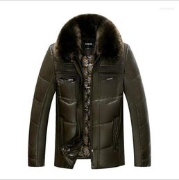 Men's Down Winter Jackets And Coats Wadded Thick Warm PU Leather Jacket Fur Collar Casual Male Parka WLF088