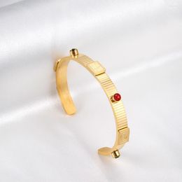 Bangle LUXUKISSKIDS Gold Colour Women Cuff Braclets Green Red Zirconia Bangles For Party Gifts Tough Bracelets 2023