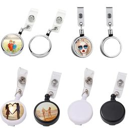 Sublimation Retractable Lanyard Name Tag Party Card Badge Reel Holder with Blank Aluminum Sheets for DIY Custom Company Names 40mm Large Wholesale