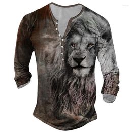 Men's T Shirts Vintage T-shirt Male Summer Long Sleeve 3D Lion Print Tops Cotton Men Shirt Oversized Clothing O-neck Graphic Streetwear