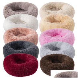 Cat Beds Furniture Round Shaped Plush Fluffy Dog Kitten Kennel Pad Winter Warm Pet House Drop Delivery Home Garden Supplies Dhehz