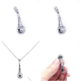 Pendant Necklaces 1Pc Est Cool Microphone 316L Stainless Steel Jewellery Men Boys Music Pendantpendant Necklacespendant Drop Delivery P Dhpbo