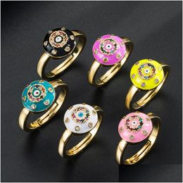 Cluster Rings Evil Blue Eye Ring Adjustable Copper Gold Plated Zircon Colorf Oil Drop Jewellery Delivery Dhgarden Dhila