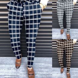 Pants In Stock Hot Sale Men Slim Fit Plaid Print Zipper Casual Fashion Long Pants Trousers Office Daily Work Style Temperament Pants