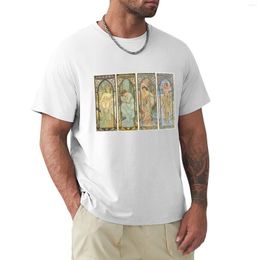 Men's Polos HD. The Times Of Day (1899) Serie Alphonse Mucha HIGH DEFINITION T-Shirt T-shirts Man Men's Cotton