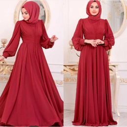 Ethnic Clothing Muslim Hijab Dress 2023 Women Solid Button Chiffon Eid Mubarak Party Evening Long Arabic Turkish Islamic