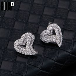 Stud Hip Micro 1Pair Heart Shape Pave Baguette Cubic Zircon Stone Ice out CZ Earring Bling Copper Earrings For Women Men Jewellery 230519