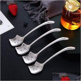 Spoons Cat Engraved Stainless Steel Teaspoon Coffee Stirring Spoon For Kitchen Dessert Mixing Tea Strong Cereal Lovers Gifts Drop De Dhbbe