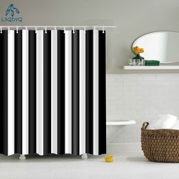 Shower Curtains Black White Wave Stripe Geometric Bathroom Frabic Waterproof Polyester Bath Curtain with Hooks 230518