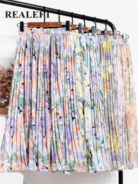 Skirts REALEFT Vintage Floral Printed Tulle Pleated Milong Women High Waist Loose Female Umbrella Spring Summer 230519