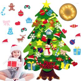 Christmas Decorations DIY Felt Tree Wall Hanging Xmas Decoration 32pcs Detachable Ornaments With String Light Year Party Kids Gift