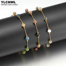 Chain Natural Stone Bead Bracelets For Women Stainless Steel Anklet Bracelet 18K Gold Plated Bangle Ladies Jewelry 6 10 Inch 230519