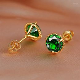 Stud Earrings Vintage Screw Back For Women Men Gold Color Multicolor Zircon Green Blue Black Purple Crystal Wedding CZ