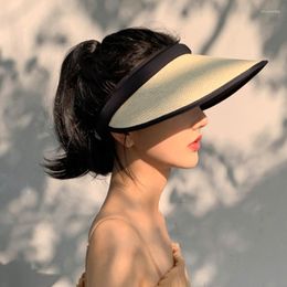 Wide Brim Hats Summer Outdoor Female Sun Hat For Biking Empty Top Blocking Straw Panama Fashion Large Beach Travel Caps 2023