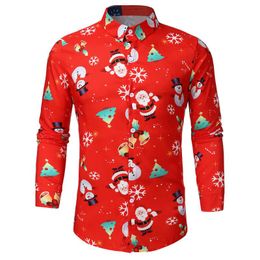 Men's Casual Shirts Mens Flannel Long Sleeve Men Snowflakes Santa Candy Printed Christmas Shirt Top Blouse For StripedMen's