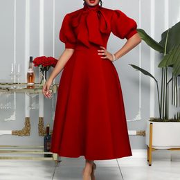 Dresses Summer Africa Everning Dress for Women 2022 Fashion Elegant Luxury Big Bow Tie Femme Robe Longue Female Casual Vestidos De Mujer