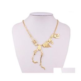 Pendant Necklaces 2023 Fashion Jewellery Gothic Tyrannosaurus Skeleton Dinosaur Necklace Golden Sier Black Chain Choker For Women1 Dro Dhtej