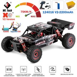 ElectricRC Car WLtoys 124016 V2 Brushless Truck 75KM 1 12 RC 2200mAh Electric High Speed OffRoad Drift Remote Control Toys For Adults 230518