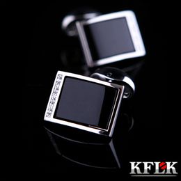 KFLK Jewellery shirt cufflink for mens Brand Crystal Fashion Cuff link Male Luxury Wedding Button High Quality Black guests