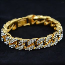 Link Bracelets Uodesign 14mm Mens Bracelet For Women Hiphop Jewelry Iced Out Curb Cuban Chain Yellow Gold Filled Paved Rhinestones