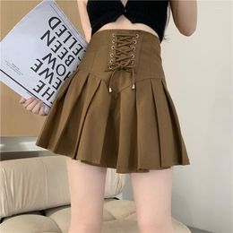 Skirts Pleated Skirt Bandage High Waist Womens Summer 2023 Black Mini Elegant Casual Korean Fashion Clothing Y2k