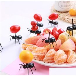 Forks 12Pcs/Set Cute Mini Ant Fruit Fork Eco Friendly Plastic Tooticks Decoration Kitchen Bar Kids Dessert Party Tableware Drop Deli Dhxdh