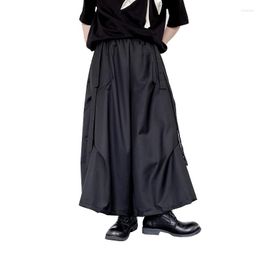 Men's Pants Men Women Dark Black Fashion Japan Harajuku Streetwear Loose Casual Wide Leg Kimono Skirts Couple Gothic Trousers