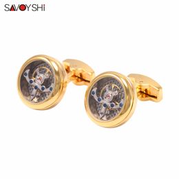 Tourbillon Mechanical Watch Cufflinks Male French Cuff links Man Men Cufflink Gift Fashion Brand SAVOYSHI Jewelry