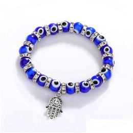 Chain 8Mm Turkey Evil Blue Eyes Beads Bracelets Hamsa Hand Charm Bracelet Men Women Fashion Jewelry Friendship Drop Delivery Dhgarden Dhzum