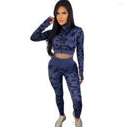 Women's Two Piece Pants Fashion Women Camouflage Set Girl's Cropped Zip Up Tops Pencil Suit Female 2PCS Outfits Lady's Jogger Sets