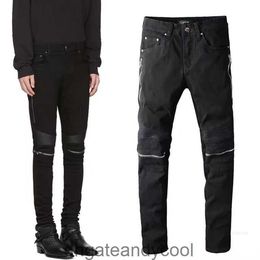 Stitched Denim amirres Jeans Men's Designer Pants Man Zipper Fall Black Fashion High Street Motorcycle Style Slim Elastic Leggings DBXH