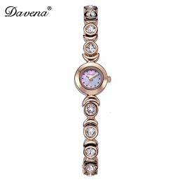 Women s Watches Luxury Davena Lady Woman Mini Watch Elegant Mother of pearl Fashion Hours Crystal Steel Bracelet Party Girl s Birthday Gift Box 230519
