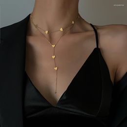 Chains Stainless Steel Love Heart Tassel Long Necklace 2 Layers Beautiful Clavicle Chain Exquisite Gorgeous Women Jewellery Wedding Gift