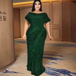 Plus size Dresses Women Size Dress 4XL Elegant Off Shoulder Short Sleeve Floor-length Birthday Party Solid Colour Evening Gown 230518