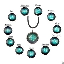 Pendant Necklaces New Fashion 12 Constellation Necklace Design Zodiac Sign Horoscope For Women Men Glass Cabochon Jewelry Dr Dhgarden Dhyba