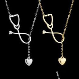 Pendant Necklaces Stainless Steel Stethoscope Necklace New Fashion Medical Jewellery Alloy I Love You Heart For Women Drop Deli Dhgarden Dht3A