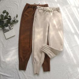 Women's Pants & Capris 2023 Suede Autumn Winter Elastic High Waist Pockets Harem Trousers Casual Plus Size Cashmere Women Carrot
