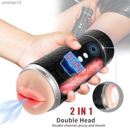 Adult Toys Automatic Male Masturbator Cup Timing Vibrator Dual Channel vagina blowjob pocket masturbation cup sex toy for men Adult Goods L230519