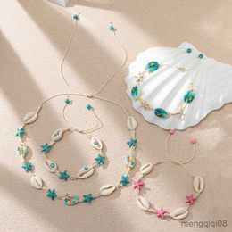 Natural Shell Rope Chain Choker Necklaces for Women Kids Cartoon Starfish Turtle Choker Beach Jewellery Gift Summer Holiday