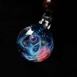 Pendant Necklaces LKO Nebula Cosmic Handmade Galaxy Glass Pendant with Rope Necklace Lucky Men Women Couple Jewelry Valentines Day Present 230519