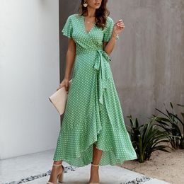 Women Beach Wear Dress 2021 Summer Fashion Short Sleeve Floral Print Women Dress New Ladies Beach Summer Dress Casual Woman Long Maxi Dresses Vestidos z240604