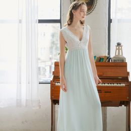 Sexy Pyjamas Vintage Lace Princess Nightgown Women Cotton Sexy Nighty Long Wedding Night Dress Fairy Sleepwear Lounge Sleeveless Nightwear 230519