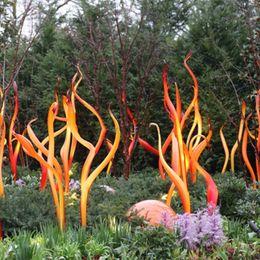 Garden Art Decoration Standing Floor Lamp Orange Spears Hand Blown Murano Glass Tall Spike Outdoor Sculpture 24 to 48 Inches