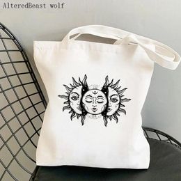 Shopping Bags Women Shopper Bag Sun And Moon Printed Kawaii Harajuku Canvas Girl Handbag Tote Shoulder Lady